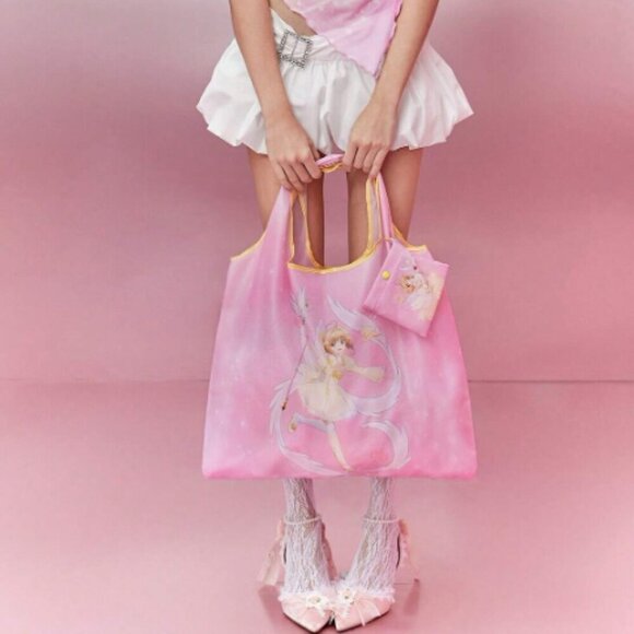 Card Captor Sakura Shopping Tote Bag Pink Packable with Bag NWT - Picture 1 of 4